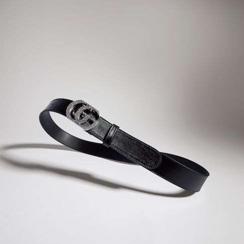Women's Double G Crystal Buckle Leather Belt