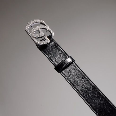 Women's Double G Crystal Buckle Leather Belt