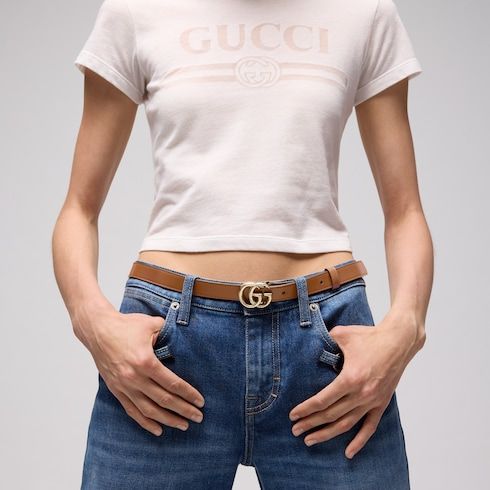 Women's Thin Double G Buckle Leather Belt