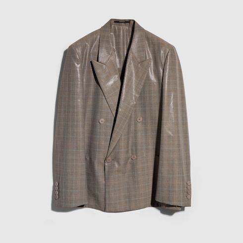 Men's Coated Prince of Wales Wool Blend Jacket