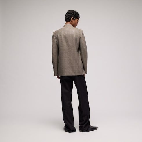 Men's Coated Prince of Wales Wool Blend Jacket