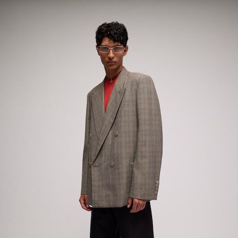 Men's Coated Prince of Wales Wool Blend Jacket