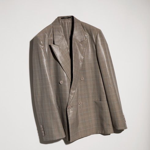 Men's Coated Prince of Wales Wool Blend Jacket