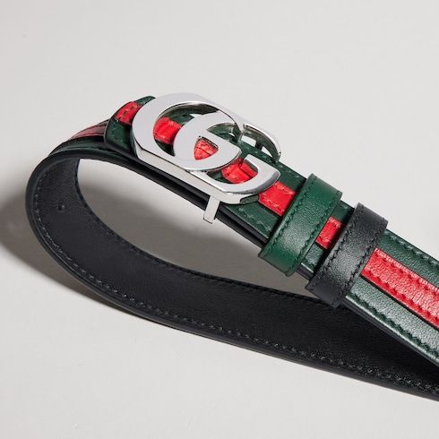 Women's Thin Reversible Double G Buckle Leather Belt