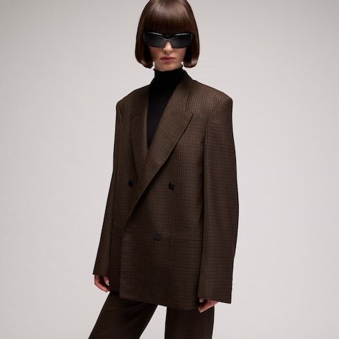 Women's Gingham Polyester Wool Jacket