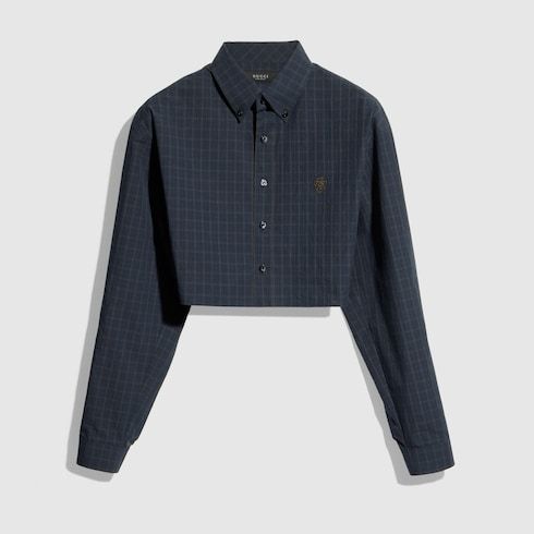 Women's Cropped Checked Cotton Poplin Shirt