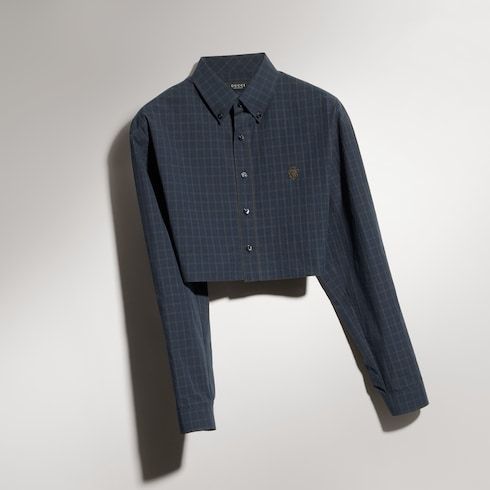 Women's Cropped Checked Cotton Poplin Shirt