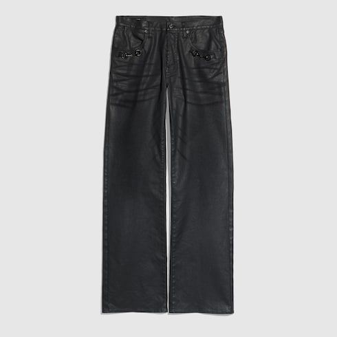Men's Flared Coated Cotton Twill Denim Pants