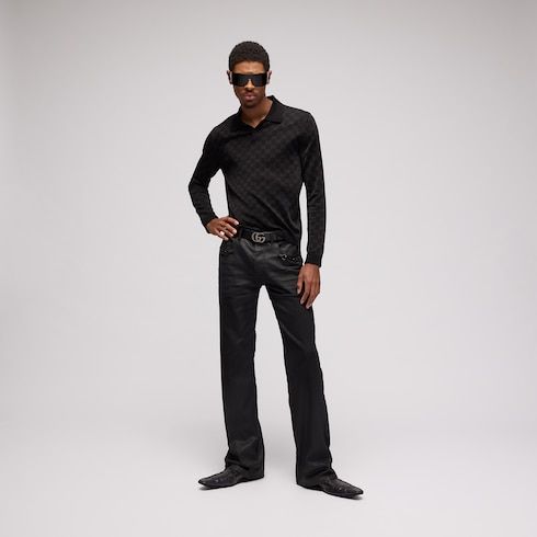 Men's Flared Coated Cotton Twill Denim Pants