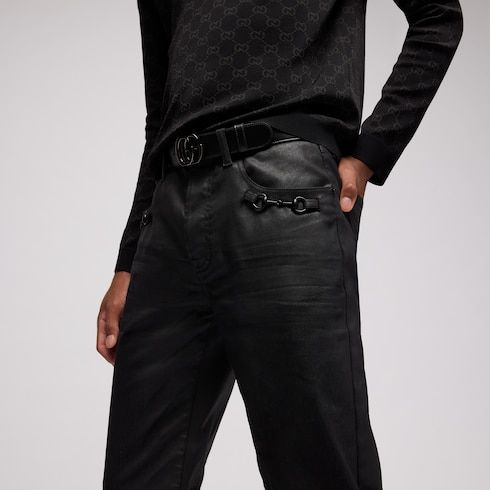 Men's Flared Coated Cotton Twill Denim Pants