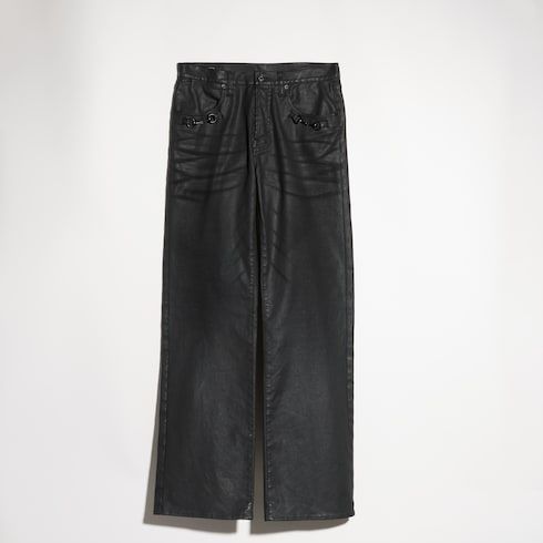 Men's Flared Coated Cotton Twill Denim Pants
