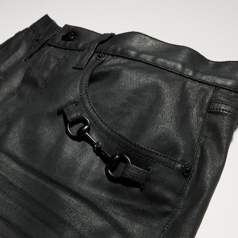 Men's Flared Coated Cotton Twill Denim Pants