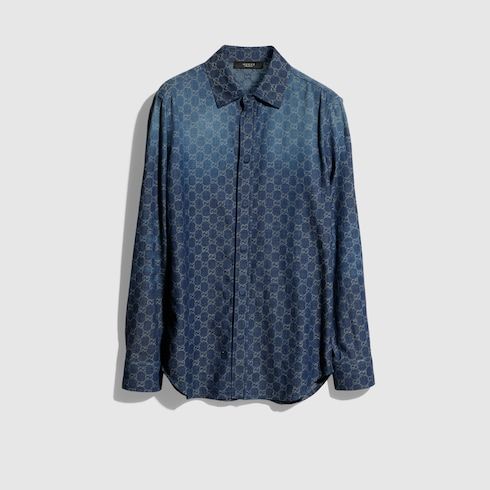 Men's Washed Chambray Cotton Denim Jacquard Shirt