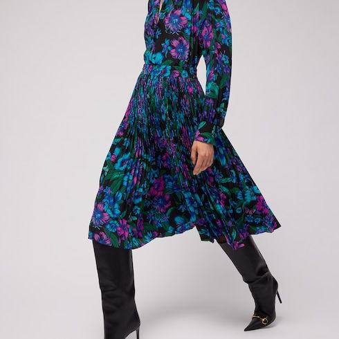 Women's Printed Silk Crêpe de Chine Midi Skirt