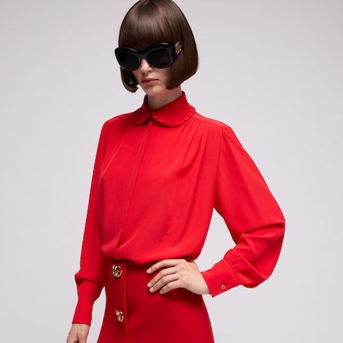 Women's Embroidered Silk Crêpe de Chine Shirt