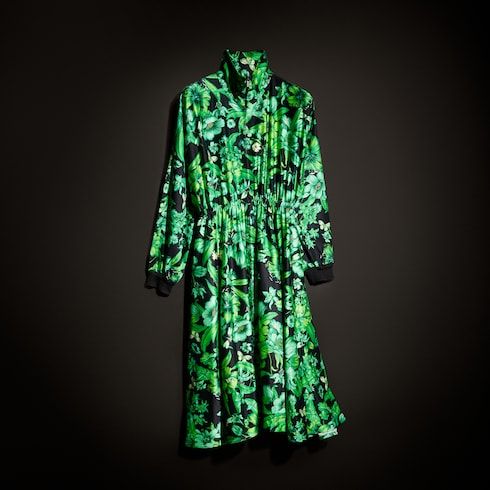 Women's Printed Shiny Stretch Silk Long Dress