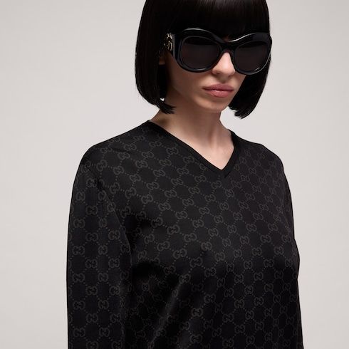 Women's Fine Knit Viscose GG Jacquard Sweater
