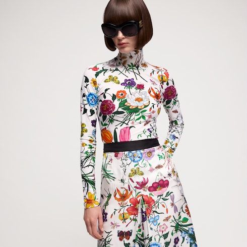 Women's Printed Nylon Jersey Turtleneck Top