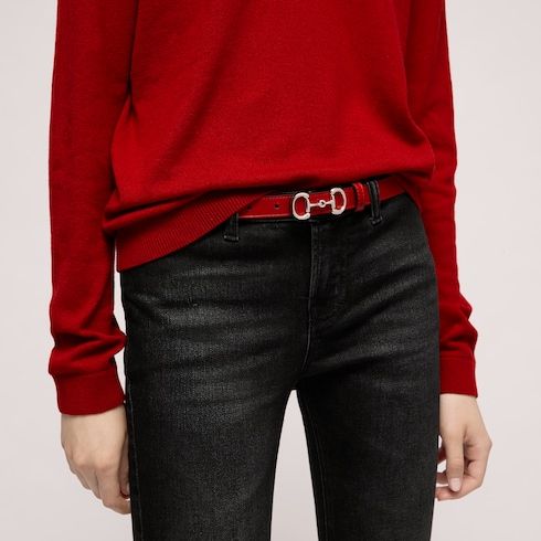 Women's Thin Horsebit Buckle Leather Belt