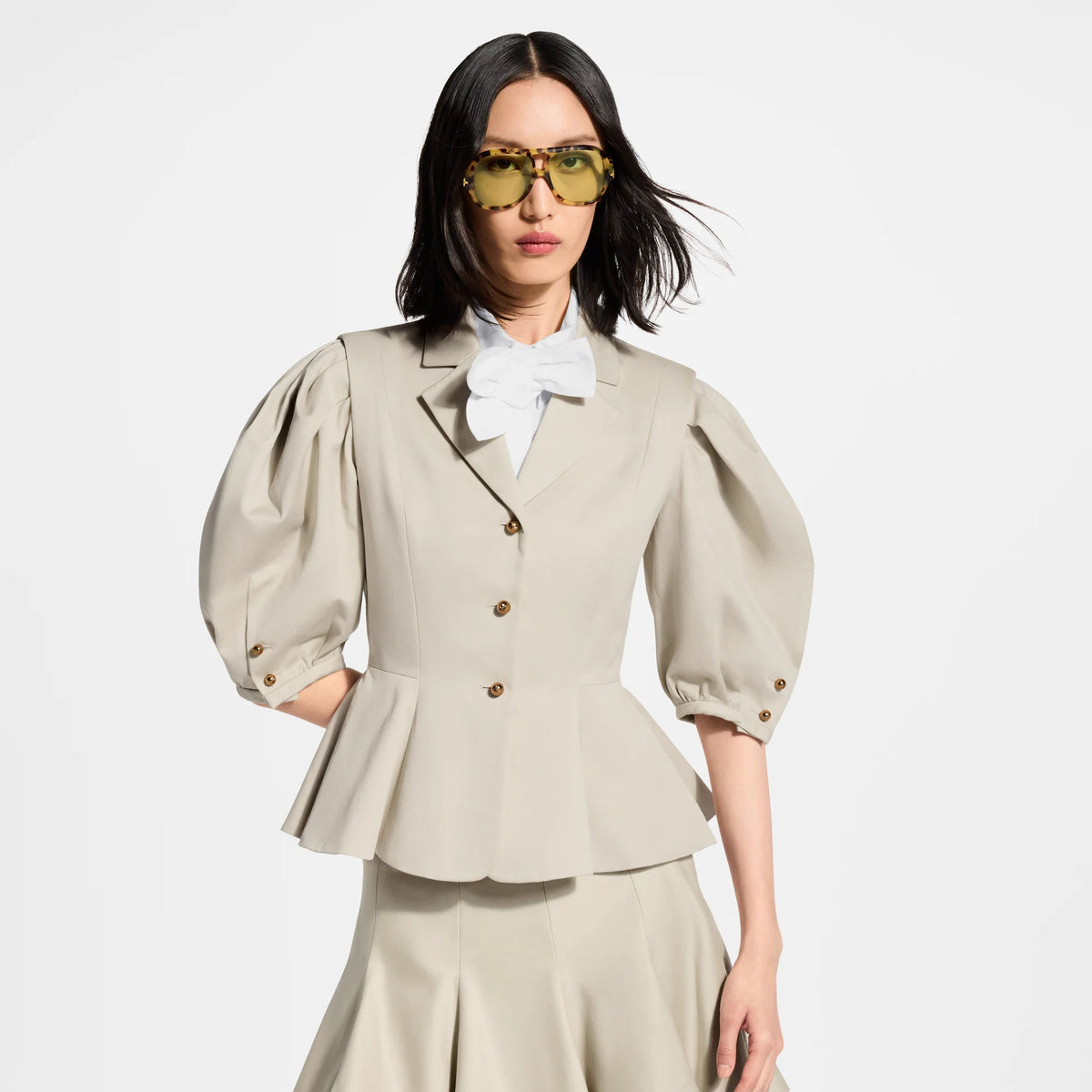 Women's Balloon Sleeve Cotton Gabardine Jacket
