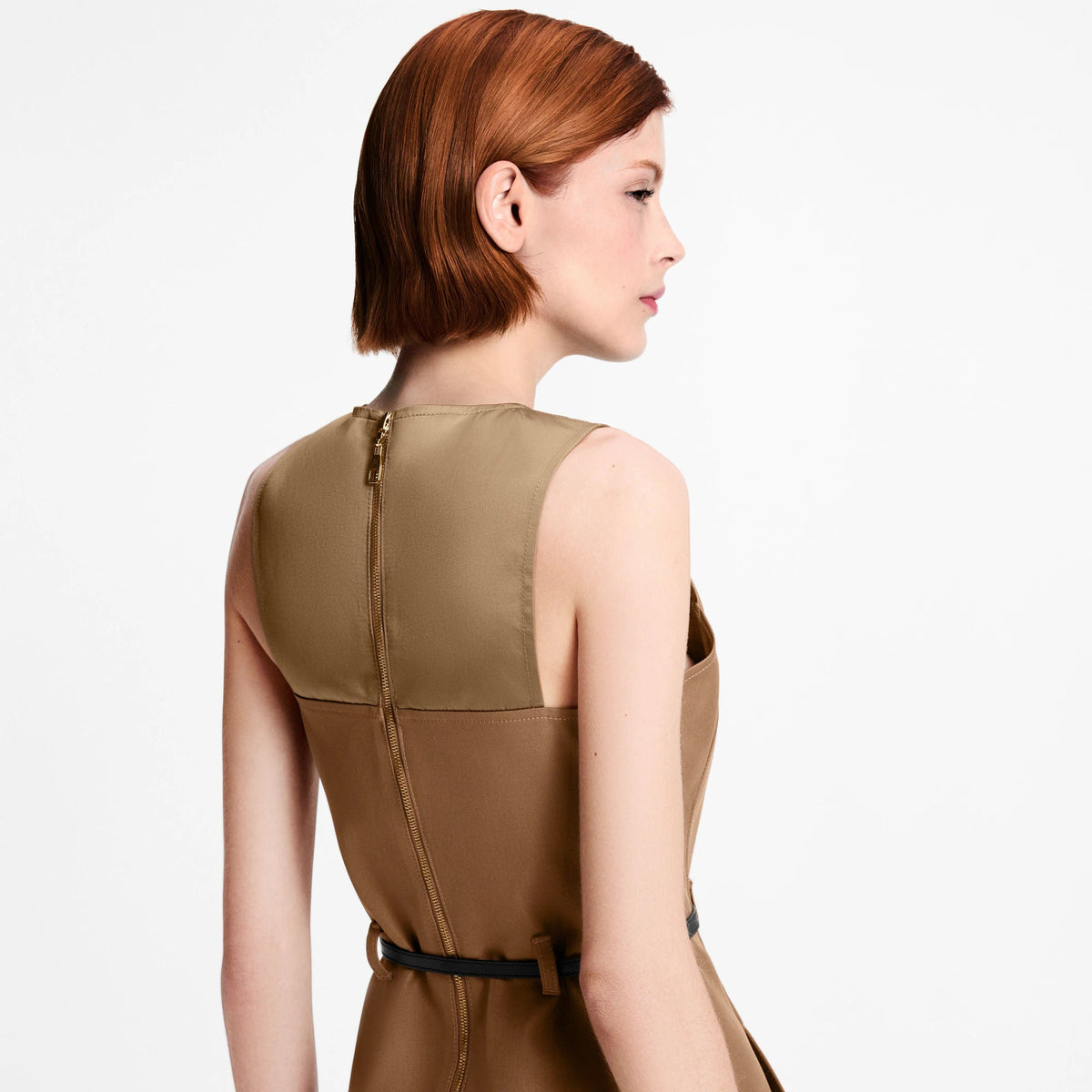 Women's Bi-Material Belted Dress