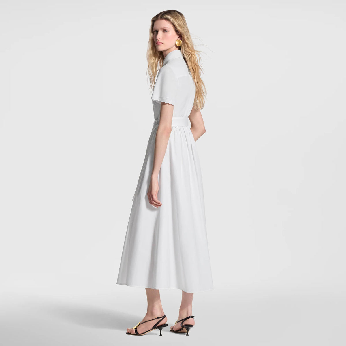 Women's Broderie Trim Belted Shirt Dress