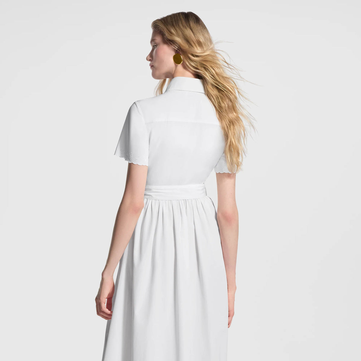 Women's Broderie Trim Belted Shirt Dress