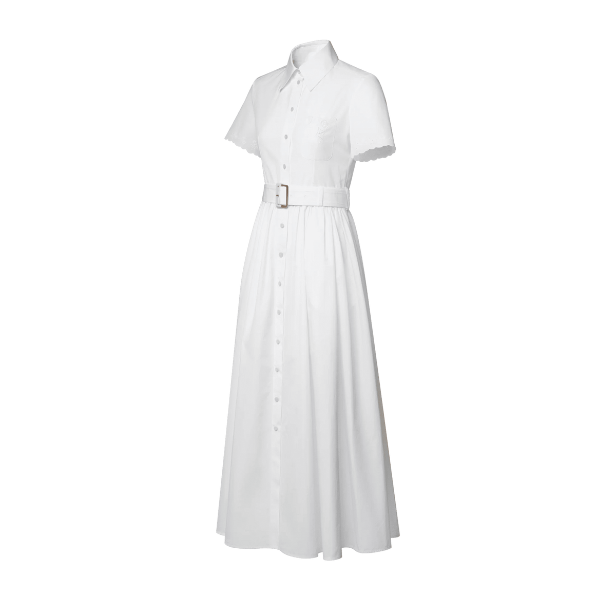 Women's Broderie Trim Belted Shirt Dress