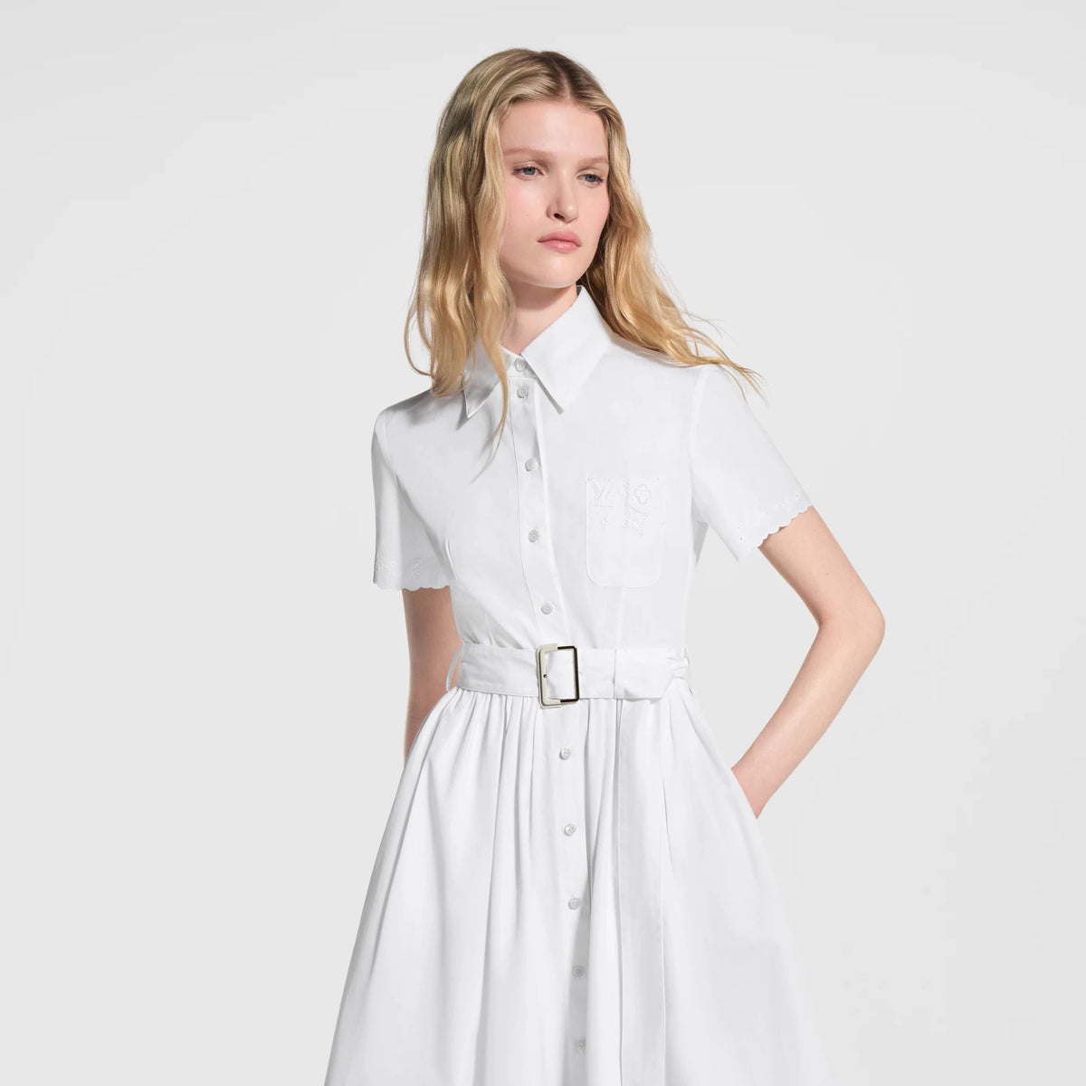 Women's Broderie Trim Belted Shirt Dress