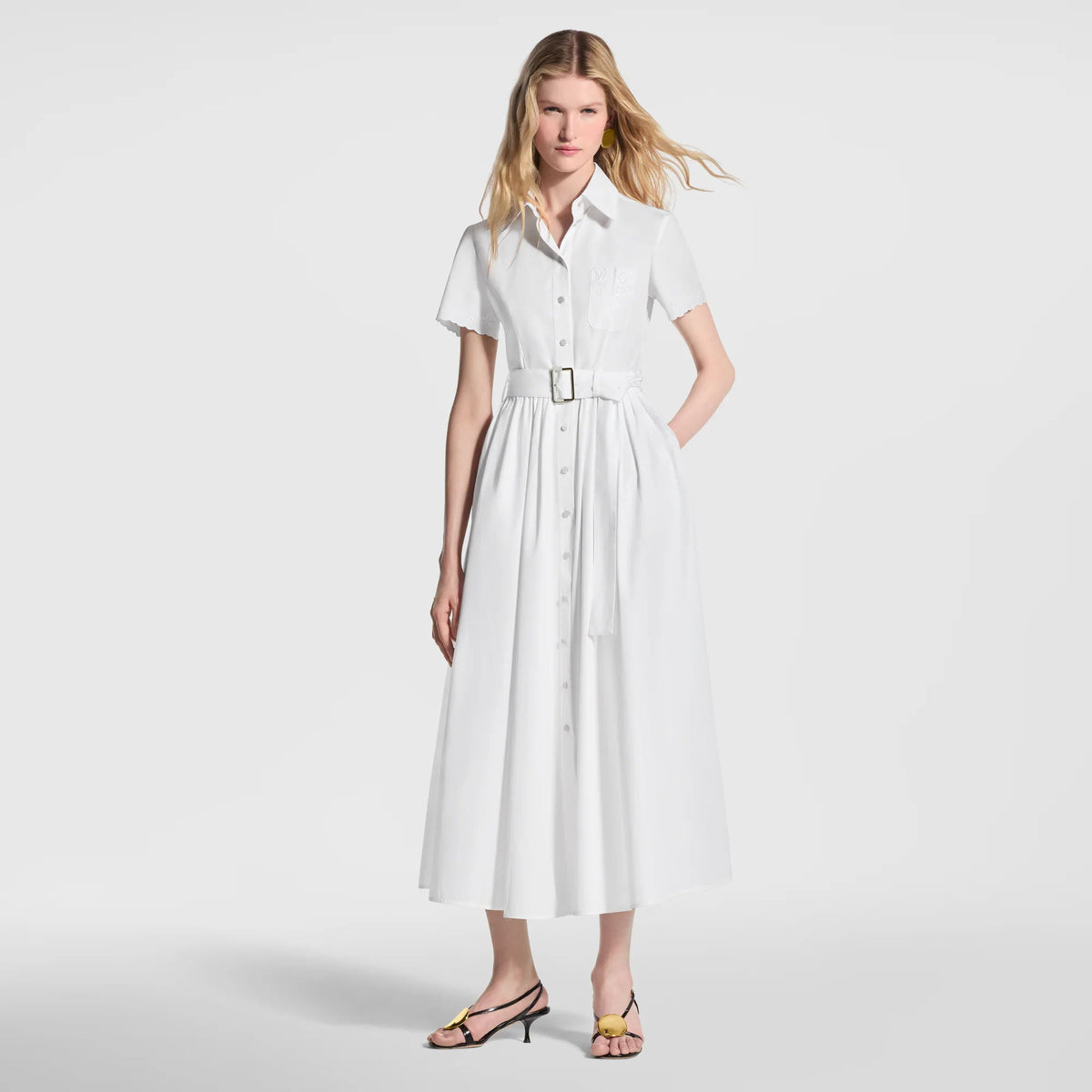 Women's Broderie Trim Belted Shirt Dress