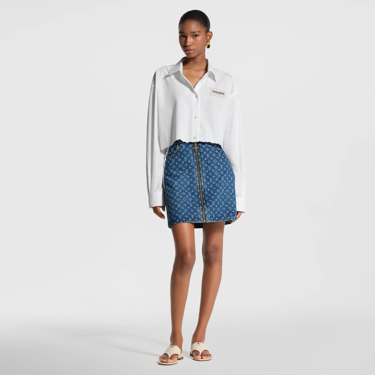 Women's Broderie Trim Cropped Shirt