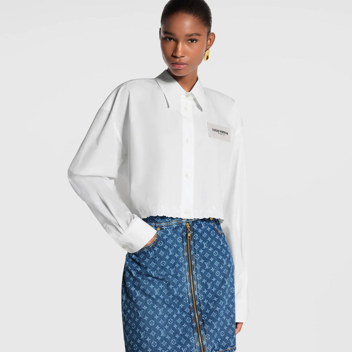 Women's Broderie Trim Cropped Shirt