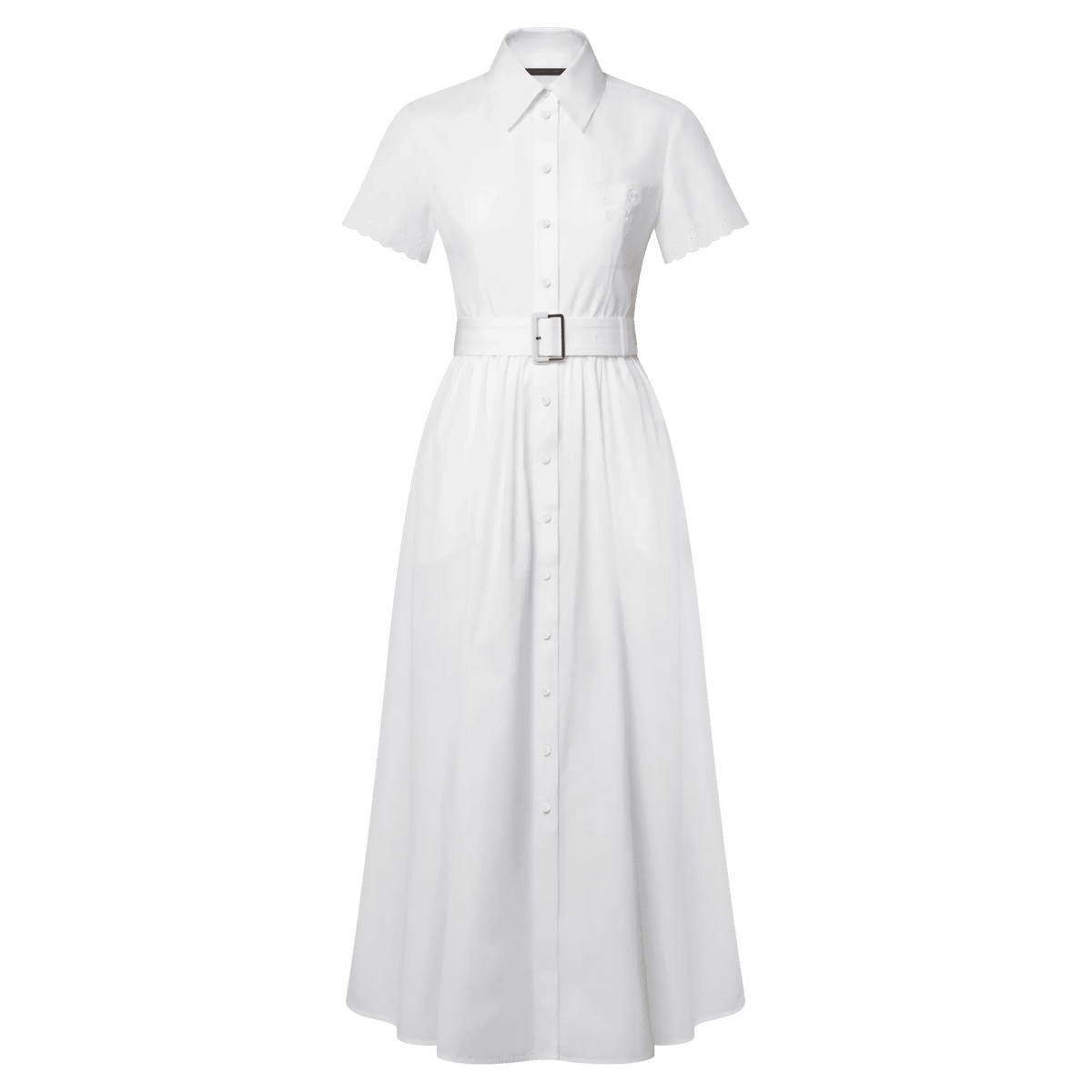 Women's Broderie Trim Belted Shirt Dress