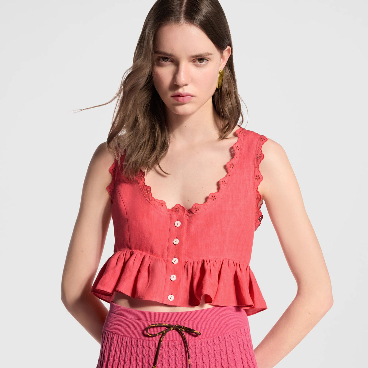 Women's Broderie Trim Peplum Crop Top