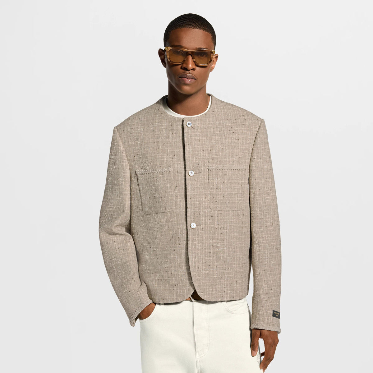 Men's Chic Summery Collarless Tweed Jacket
