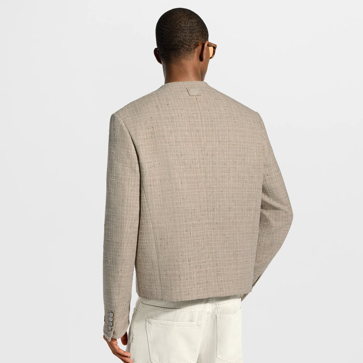 Men's Chic Summery Collarless Tweed Jacket