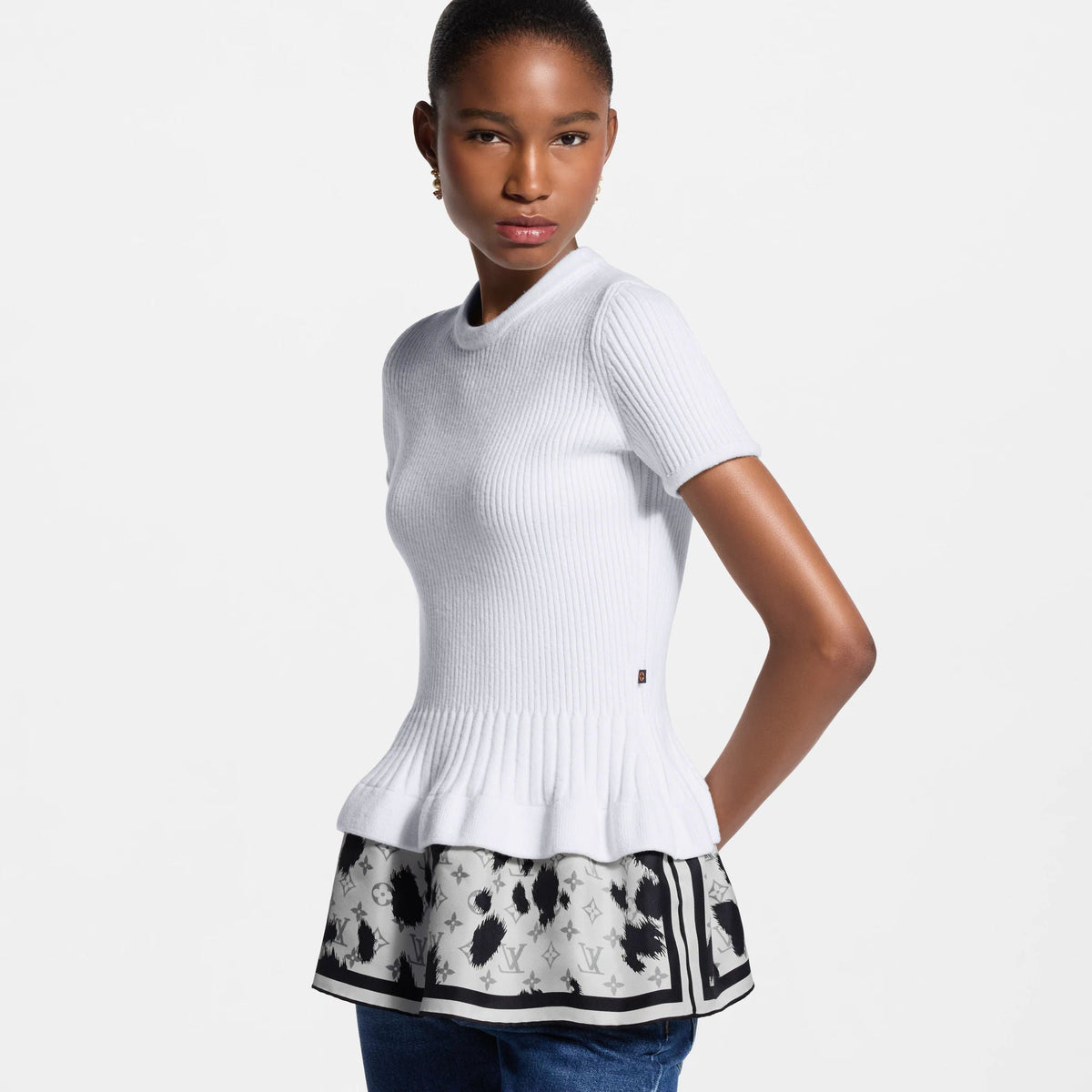 Women's Cow Print Insert Knit Top