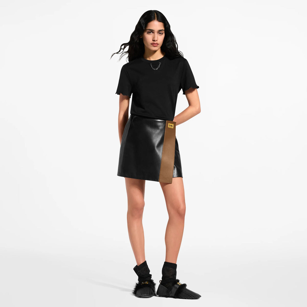 Women's Color-Blocked Leather Mini Skirt