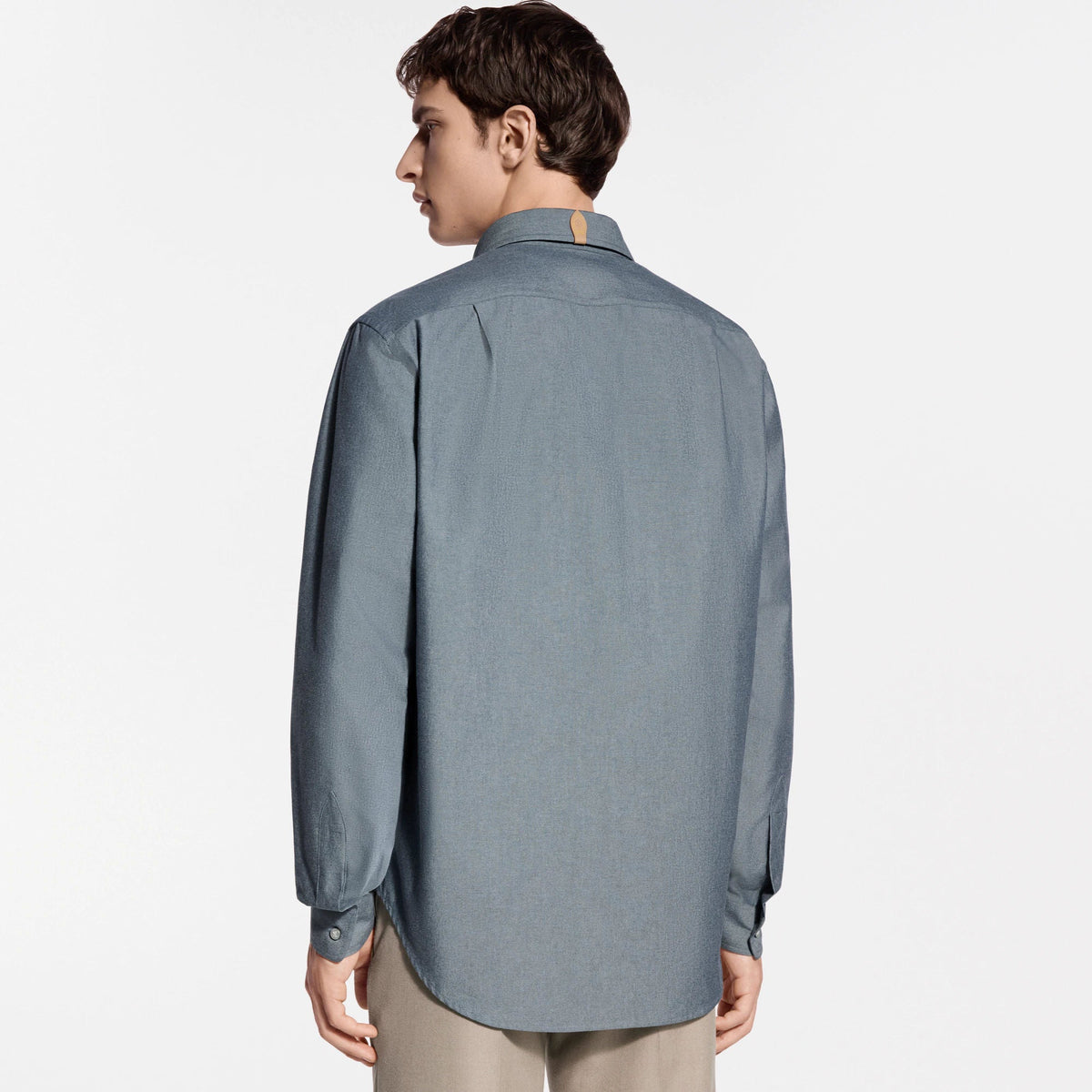 Men's Cotton-Silk Chambray Long-Sleeved Shirt