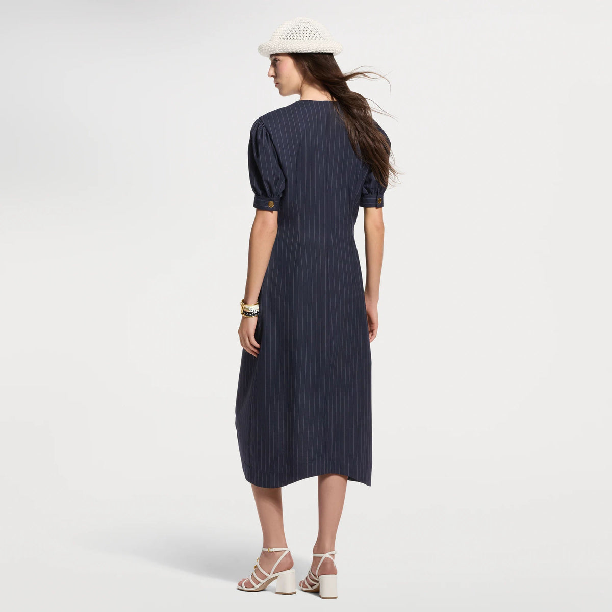 Women's Contrast Bib Pinstriped Dress