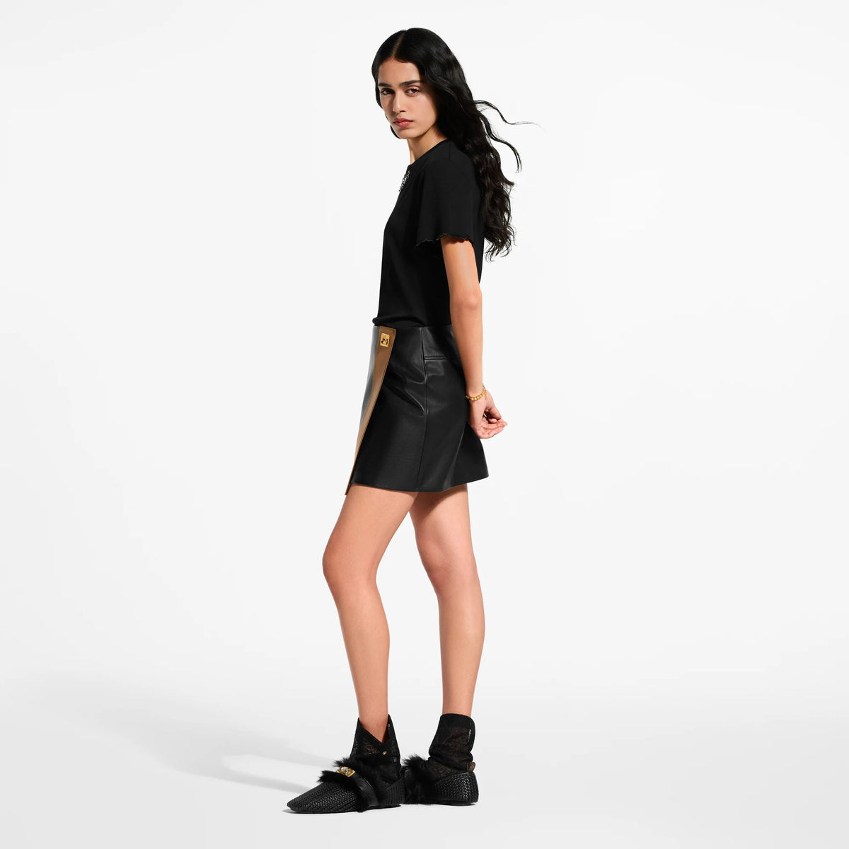 Women's Color-Blocked Leather Mini Skirt
