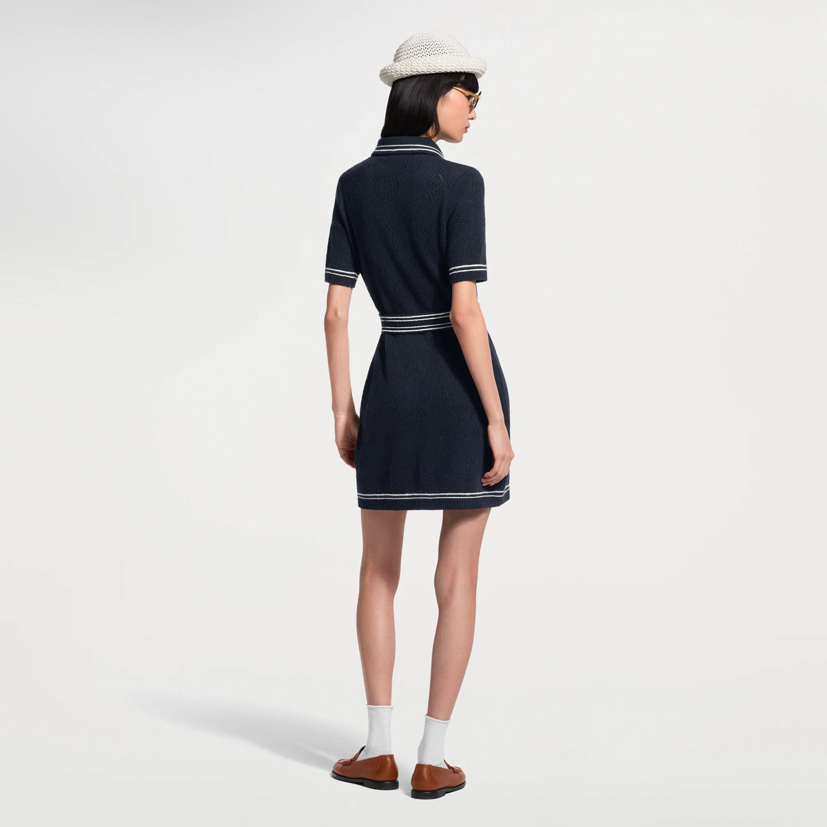 Women's Contrast Accent Openwork Knit Dress