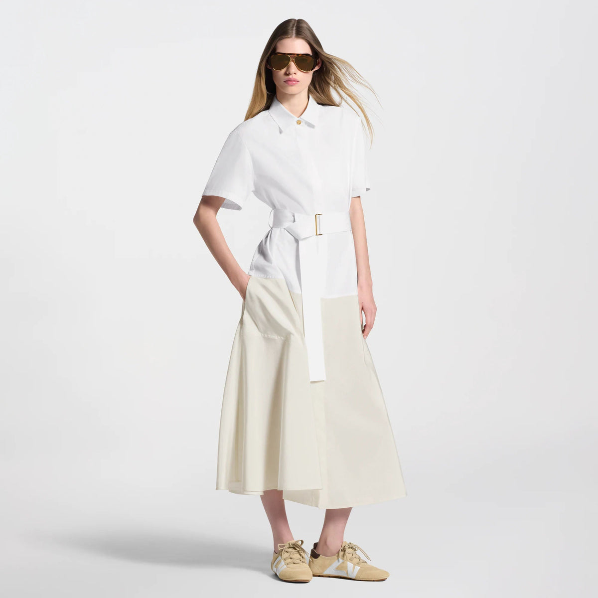 Women's Color-Blocked Belted Shirt Dress
