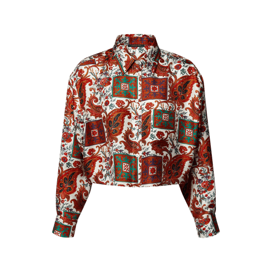 Women's Cropped Paisley Silk Shirt