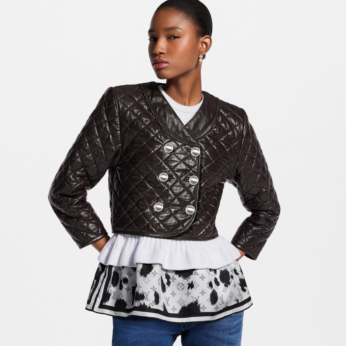 Women's Cropped Quilted Leather Jacket