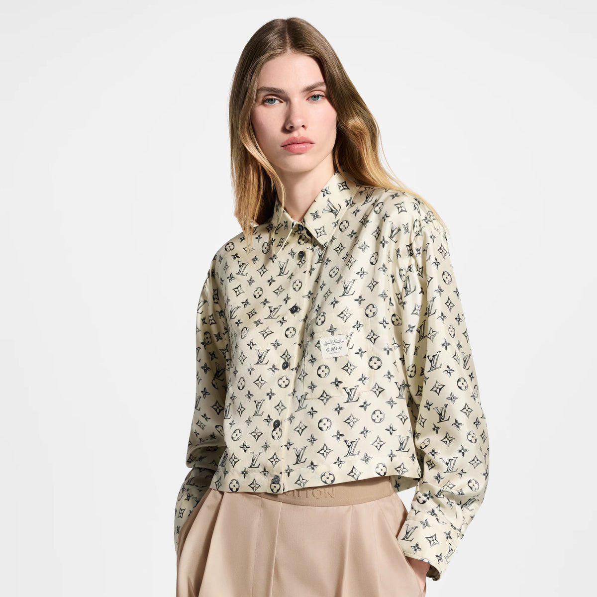Women's Cropped Buckle Up Silk Shirt