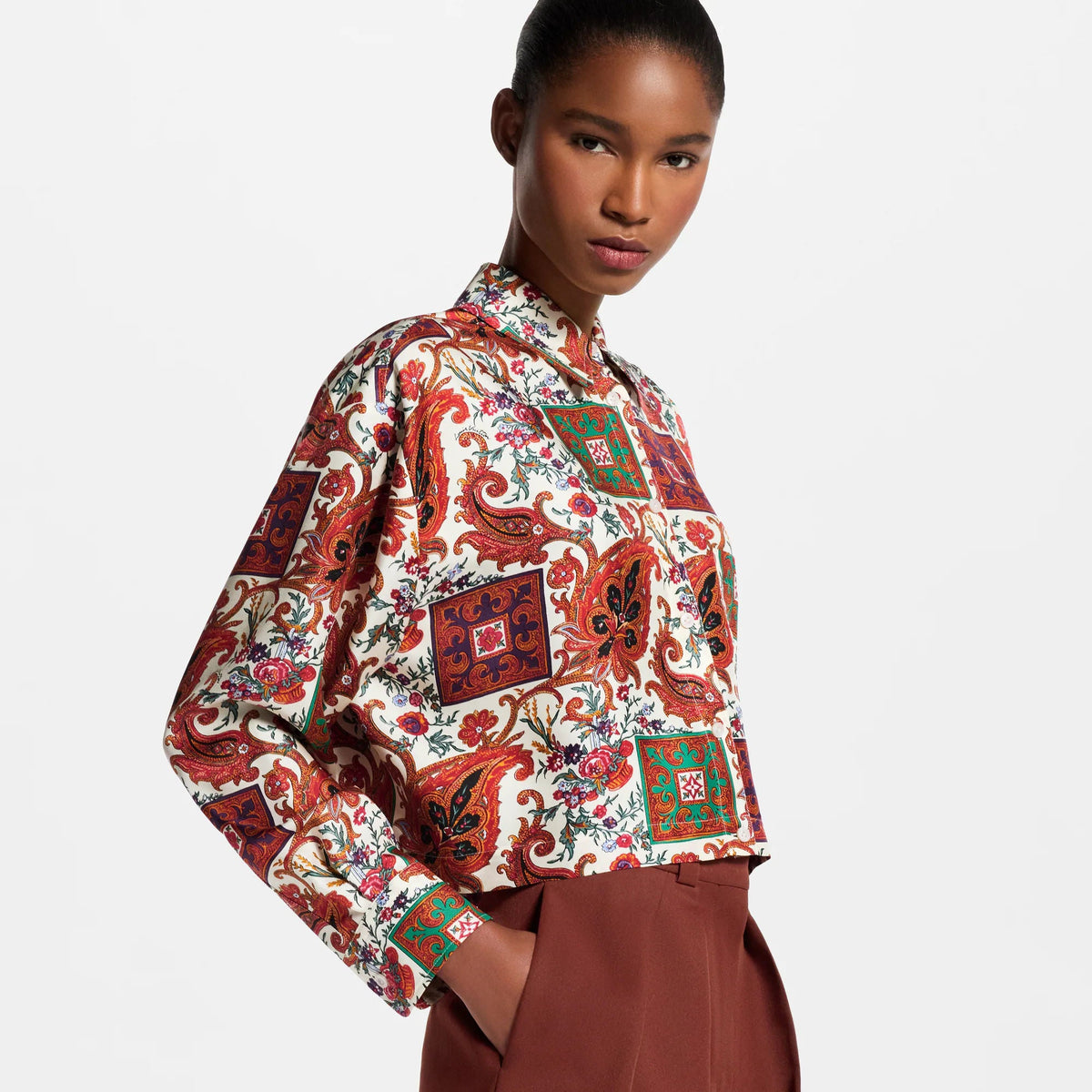 Women's Cropped Paisley Silk Shirt