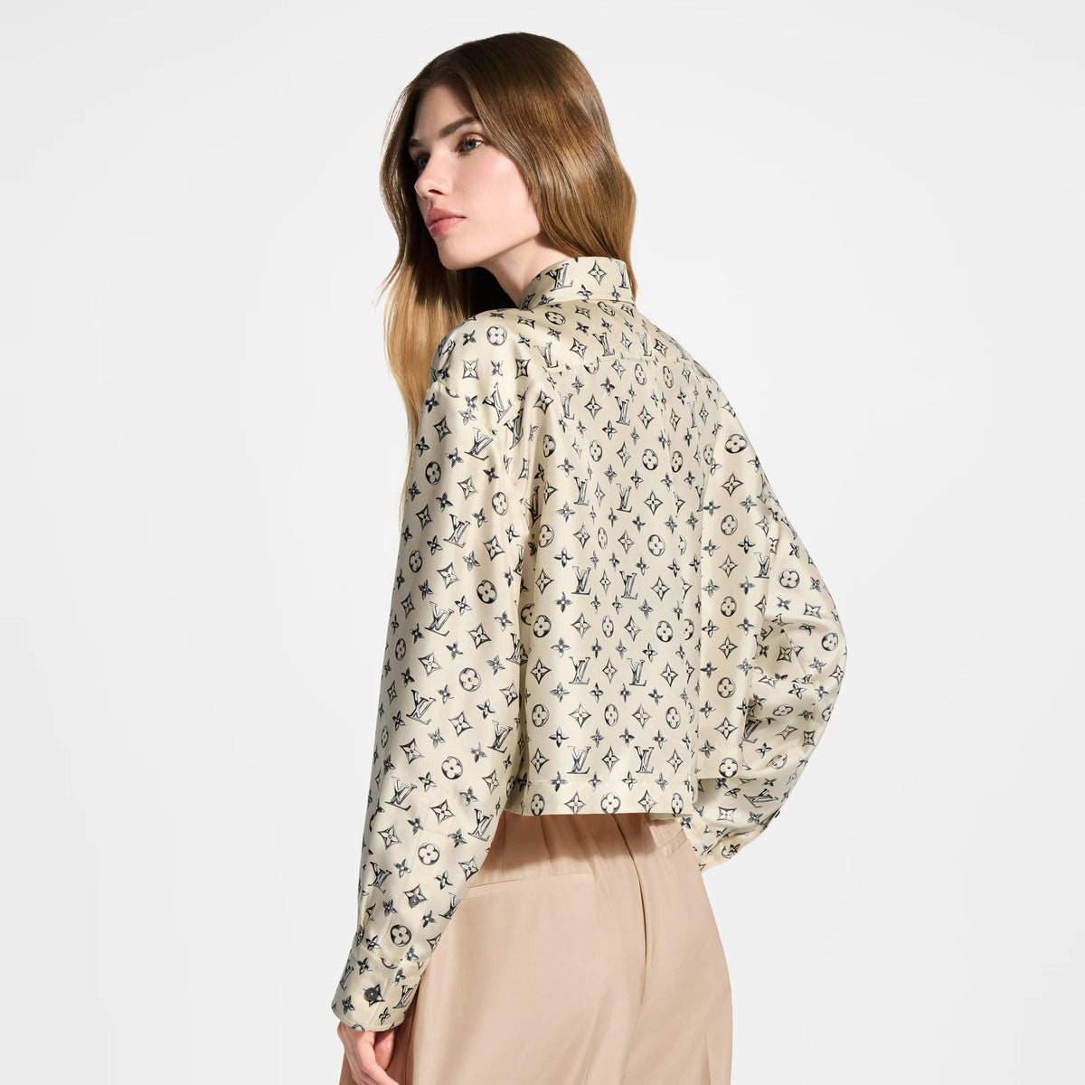 Women's Cropped Buckle Up Silk Shirt