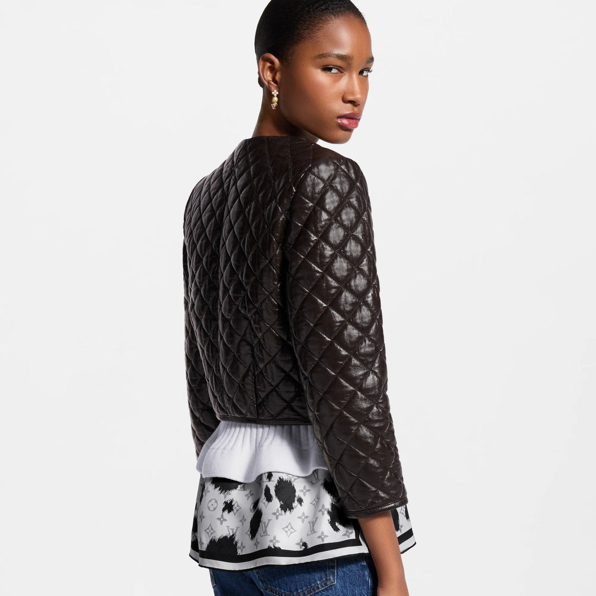 Women's Cropped Quilted Leather Jacket