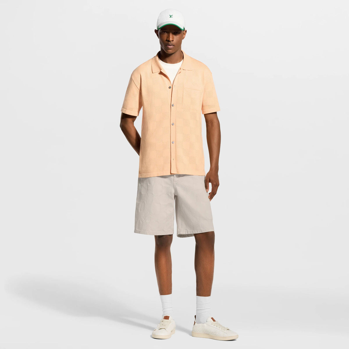 Men's Damier Pointelle Short-Sleeved Shirt